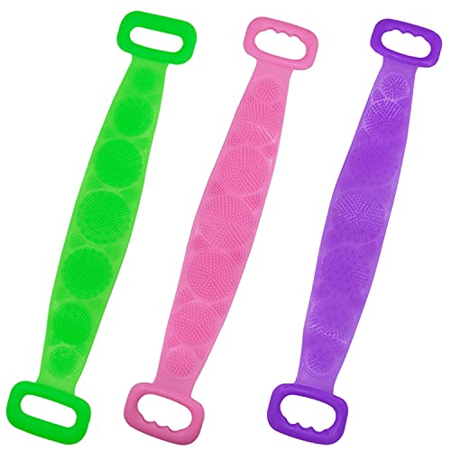 27.5 inch Silicone Body Scrubber Bath Shower Towel,Back Cleaning Shower Strap,Silicone Body Brush, Body Wash Silicone Scrubber Belt for Men Women, Easy to Clean(Random Color)