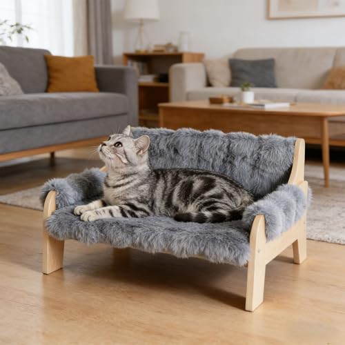 Lit en bois durable pour animaux domestiques chat actif couchage stable