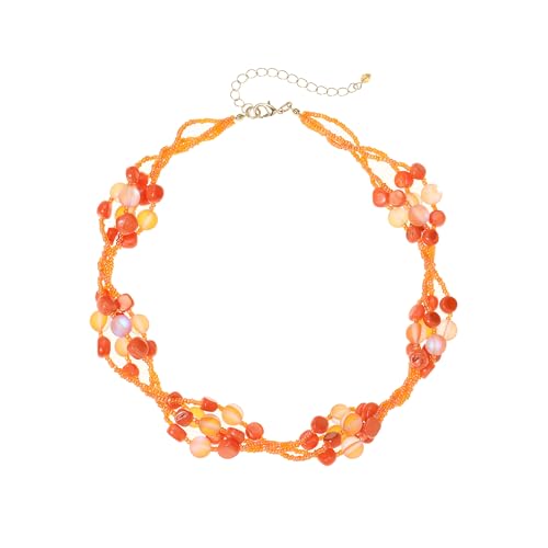 Colorful Natural or Synthetic Gemstone Choker Necklace for Women, Statement Sea Shell Crystal Beaded Multi-Strand Collar Necklace, Moonstone Jewelry Gift for Her