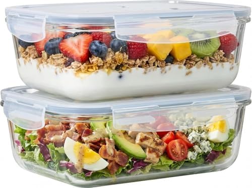 4pc Set - 8 Cup/64oz Large Glass Food Storage Containers with Lid...