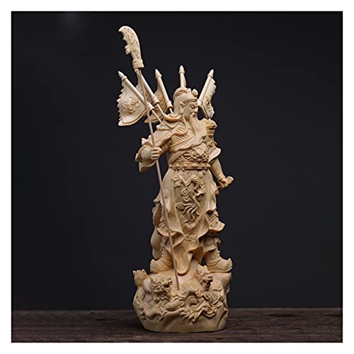 Aurh Boxwood 20Cm Guanyu Sculpture Three Kingdoms Wood Carving Statue Wealth Five Flags Guan Gong Feng Shui Home Decor Tianminjiedm (Color : 30Cm(Cypress Wood)) #TOP3