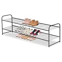 AOODA Long 2 Tier Shoe Rack for Closet Metal Wide Stackable Shoe Storage Organizer for Entryway, Bedroom, Floor, 18-Pairs Low Shoe Shelf, Black