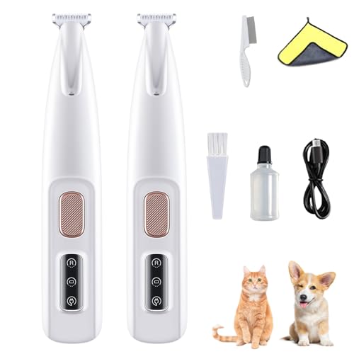Doggykings Cortacésped eléctrico 3 en 1 para perros y gatos, recargable e impermeable, con luz LED, bajo ruido, para perros y gatos (2 piezas, blanco)