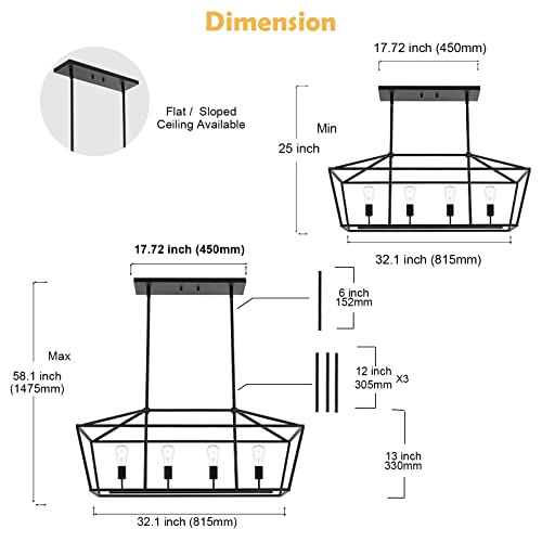 Bonlicht Kitchen Island Lighting 4 Lights In Matte Black Finish Farmhouse Chandelier Industrial Pendant Hanging Light Fixture For Dining Room Living Room Foyer #TOP2