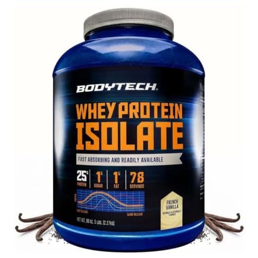 BODYTECH Whey Protein Isolate Powder - with 25 Grams of Protein per Serving & BCAA's - Ideal for Post-Workout Muscle Building & Growth, Contains Milk & Soy - Vanilla (5 Pound)