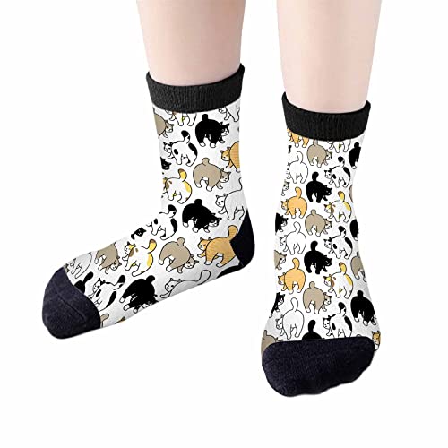 Image of Red Striped Crew Socks for Woman Size 6-8 Christmas Tree Moose Snowflake Dots Lines Girls Socks