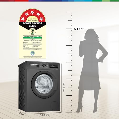 Image of Bosch 8 kg, 5 Star, Anti Stain & AI Active Water+ Fully Automatic Front Loading Washing Machine (WAJ2826CIN, Steam with Anti-Bacteria, Anti-tangle, Anti-Wrinkle, In-Built Heater, Black Grey)