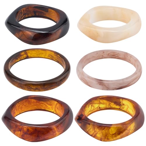 PH PandaHall 6 Styles Resin Chunky Bangle Bracelets Geometric Punk Bangle Bracelet for Women Punk Jewelry Christmas Birthday Party Mother's Day Decoration, 6pcs/Set by PH PandaHall - Used condition - US$5.72