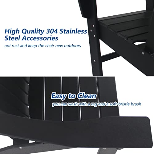 Pizato Hdpe Adirondack Outdoor Chairs, Weather Resistant Waterproof Windproof Long Life Black Adirondack Chair For Fire Pit Porch Seating Backyard, Black #TOP3