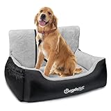 BurgeonNest Dog Car Seat for Medium/Large Dogs Under 55 lbs, Soft Pet Car Travel Home Bed, Fully Detachable and Washable Booster Carseats with Storage Pockets and Clip-On Leash Portable Carrier,Black
