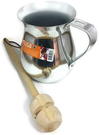 Imusa Aluminum Chocolatera (Hot Chocolate Pitcher). Bundled with a Wooden