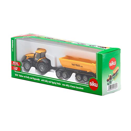 siku 1858, JCB Traktor mit Dolly und Kippmulde, 1:87, Metall/Kunststoff, Gelb, Abnehmbarer Muldenkipper