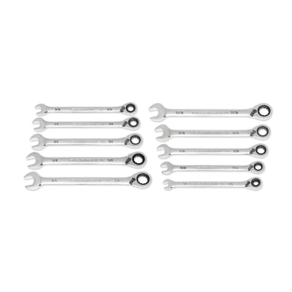 10 Piece 90T SAE Reversible Ratcheting Wrench Set | 86658