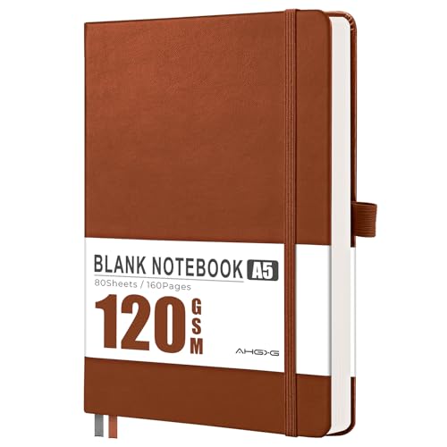 AHGXG Blank Journal Notebook, 160 Pages, A5 Medium Size (5.7'' x 8.3'')