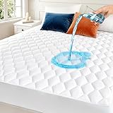 California King Mattress Protector Waterproof Washable Mattress Padded Cover Fitted Bed Protection Noiseless Plastic Bed Pad Deep Pocket Up to 18“ Soft and Breathable（White）