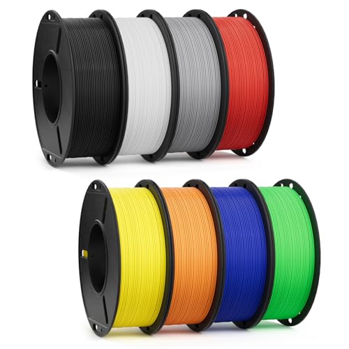 Image of PLA 1.75mm 3D Printer Filament 8 Pack 250g Bundle, Dimensional Accuracy + /- 0.02mm, Neatly Wound, No Clogging, Fits for Most FDM 3D Printers, Black /White /Gray /Red /Yellow /Orange /Dark Blue /Green