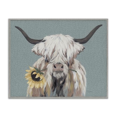 Highland Cattle Sunflower Farmhouse, 24 x 30 Inch Framed Giclée Print