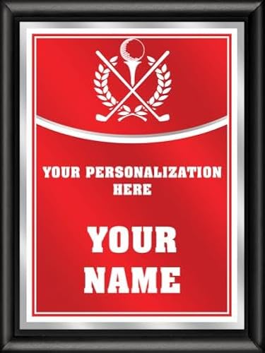 Crown Awards Golf Personalized Plaque Award, 6x8 Color Printed Metal Plate with Custom Engraving, Red with White Plaque On Shiny Black Finish