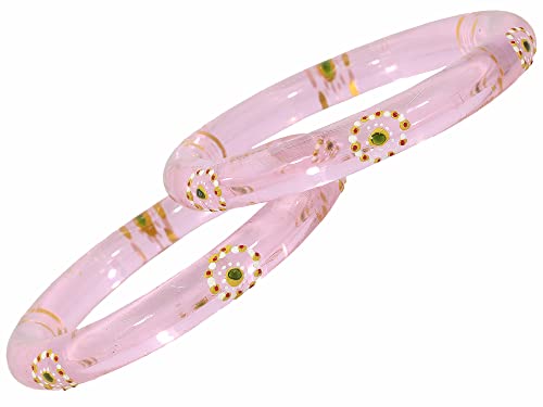 Image of NMII Traditional Glass With Diamond Cutting Pattern Glossy Finished Stylish Kada Set For Women And Girls | Crystal Glass Kada Bangles Set For Wedding, Festive