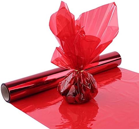 Morepack Mother's Day Red Cellophane Wrap Roll, 16 Inch x 100 Ft Translucent Colored Cellophane Wrapping Paper for Gift Baskets, DIY Arts Crafts Decoration and More