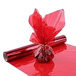 Morepack Red Cellophane Wrap Roll, 16 Inch x 100 Ft Translucent Colored Cellophane Wrapping Paper for Gift Baskets, DIY Arts Crafts Decoration and More