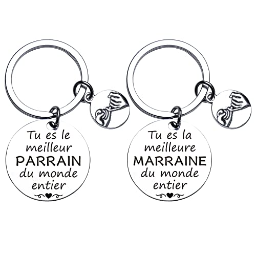 Belloxis Cadeau Parrain Marraine Porte Clé Annonce Parrain Marraine Cadeaux, Porte Clef Porte-clés comme Cadeau Baptême pour Parrain Marraine Demande