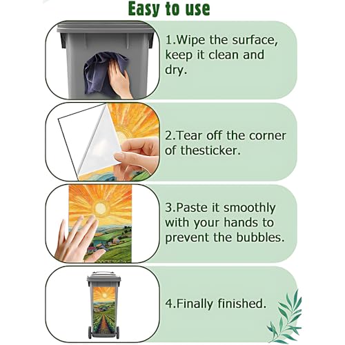 Image of Trash Can Cover Trash Can Decoration Trash Can Stickers Garbage Can Decoration - 14.6x32.3 Inch Vibrant Countryside Landscape with Sun, Farm and Green Fields