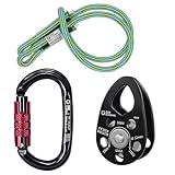 GM CLIMBING CE UIAA 認証 ヒッチ スラックテンディング プーリー キットセット 30kNマイクロプーリー ブッシングタイプ & 8mmプルージック & 24kN O型ロッキングカラビナ セット アーボリスト ダブルロープクライミングシステム用