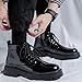 YHEROHG Men's Black Patent Leather Platform Combat Boots Fashion Side Zipper Wide Toe Lace Up Chunky heel High Top Motorcycle Boots Comfort Waterproof Non-Slip Casual Ankle Booties (Black,9)