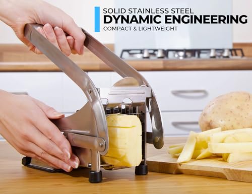 Miniatura 2 de Ico Cortador De Patatas De Acero Inoxidable Con 2 Cuchillas De 12mm Y 9mm De Acero Inoxidable, Corta Patatas Con Tecnología De Succión Antideslizante, Cortador Manual Para Cocina