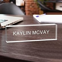Name Plate for Desk- Office Desk Name Plate Personalized, Clear Acrylic Name Plate, Office Desk Accessories, 8"x2.4"x1.2"