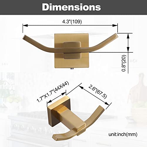 Wowow Double Towel Hook Gold,Sus 304 Stainless Steel Double Wall Hooks,Coat Double Robe & Towel Hooks Ideal As Bathroom Towel Holder,Bathroom Kitchen Modern Hotel Style Towel Hooks For Wall #TOP1
