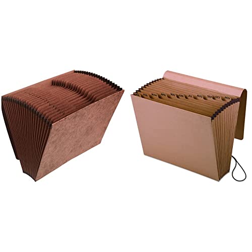 Pendaflex Heavy Duty Expanding File, 21 Pockets, A–Z Tabs, Elastic Cord Closure, Letter Size (R117Alhd) & Pendaflex Expanding Kraft File With Flap, Jan.-Dec. Index, 12 X 10, 1 Per Box (K-17M-Ox),Brown #TOP7