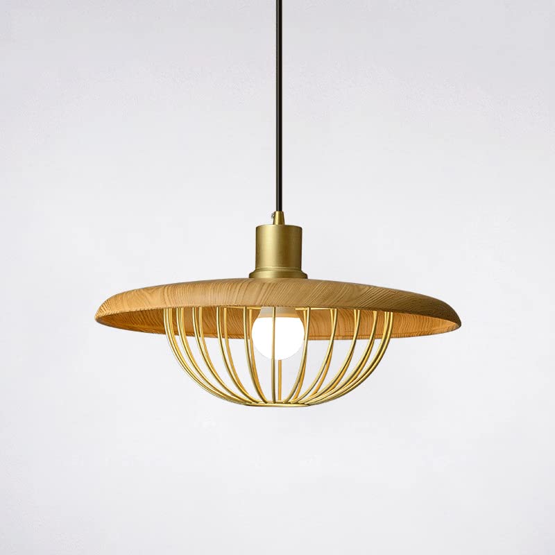Lampes suspendues Wabi-sabi et plafonnier mural design chapeau rond bois clair
