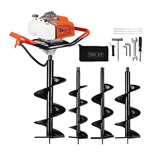 ECO LLC 63CC Heavy Duty Gas Powered Post Hole Digger with 4pcs Earth Auger Drill Bits (4" & 6" & 8" & 12'' Bits),(Product Divide 3-4 Packages for delivery)