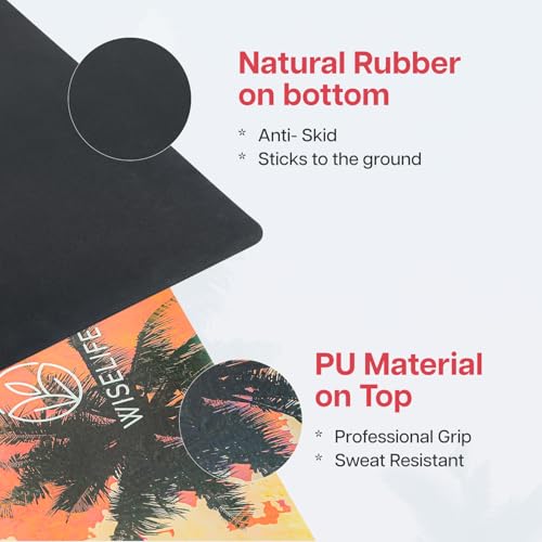 Image of WiseLife PU Natural Rubber Yoga Mat | XL & Extra Wide | Anti-Skid & Slip-Resistant | with Carry Strap - Perfect for Yoga & Workouts (Californication)