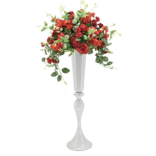 Versatile Metal Wedding Centerpieces Vase Trumpet Road Lead For Party Dinner Centerpiece Anniversary Ceremony Birthday Event Hotel Decor Home Decoration Wepdiy (White, 22 Inch) #TOP6