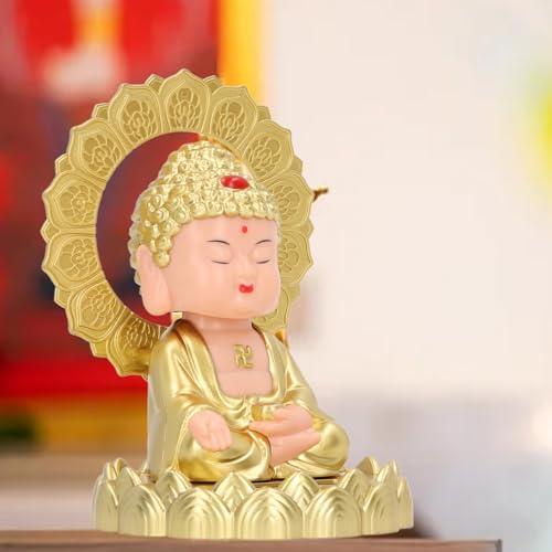 Estatua solar Buda muñeco cabeceante para decoración miniatura 6