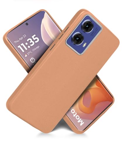 Image of WOW IMAGINE Back Cover for Motorola Moto G85 5G | Ultra Slim Flexible Non-Slip Grip | Inner Fabric | Metal Camera Ring & Lightweight Soft Silicone Mobile Case - Tan Brown