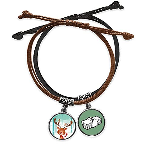 Pulsera de cuerda de reno de Navidad ajustable en cuero trenzado