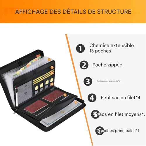 Classeur à soufflet étanche et organisateur de documents de bureau A4