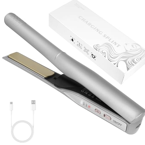 Alaoo Plancha De Pelo Inalámbrica, Portátil 2 en 1, para Mujer, con 3 Ajustes de Temperatura, Recargable, para Viaje, para Peluquería Profesional en Casa, para Todo Tipo de Cabello, Color Plata