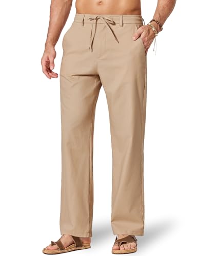 Image of COOFANDY Men's Cotton Linen Pants Casual Drawstring Dress Pants Beach Summer Lightweight Trousers