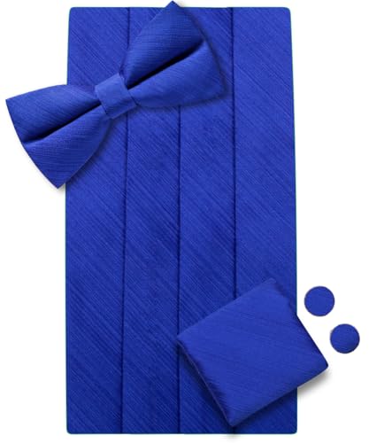 Image of Dubulle Mens Cummerbund and Bow Tie Set Paisley Floral Pretied Bowties for Men Pocket Square Cufflinks Wedding Business