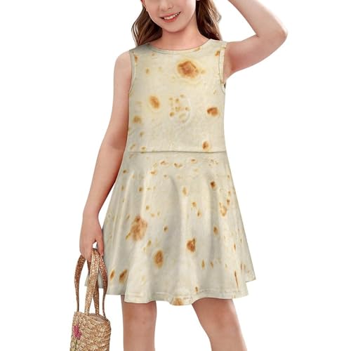 Burrito Tortilla PatternGirls Summer Casual Sleeveless Dress130CM