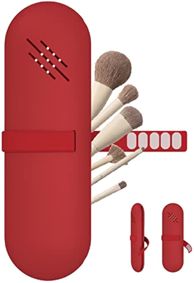 JDZJUCHU Travel Makeup Brush Holder,Make Up Organizer Bag Case,Cosmetic pouch,Toiletry Organizer,Silicon Small Makeup Brush Purse(Wine Red)