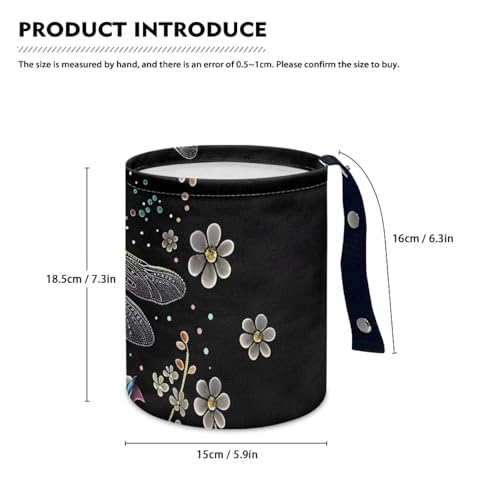 Image of Pensura Dragonfly Flower Mini Car Trash Can Adjustable Buttons Collapsible Trash Container Portable Hanging Car Garbage Bag Women's Car Accessories for Car Back Seat