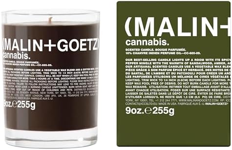 MALIN+GOETZ 9oz Scented Candle | Hand-Poured Soy Wax with Unique Fragrance Blends | Clean-Burning, Vegan & Cruelty-Free | Bergamot, Sage, Otto, Tomato, Strawberry, Cannabis, Dark Rum & Leather
