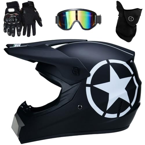 Casco Unisex de Motocross Profesional con Gafas, Guantes y MáScara para, Cascos para ATV, BMX, Descenso, Bicicleta de MontañA, Cuatriciclo, Aprobado por El Dot(Type 38,S(52-53cm))