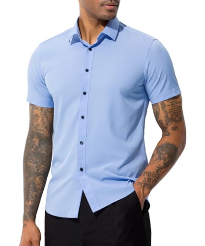 Casey Kevin Camisa Manga Corta Hombre Camisas de Vestir Formal de Negocios Camiseta Traje Slim Fit Dress Shirt